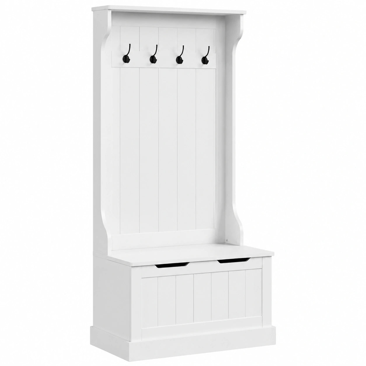 Porte-manteau, avec rangement, avec crochets, avec portes, 71,5 x 39,5 x 170 cm, coloris blanc, pour l’entrée ou le couloir