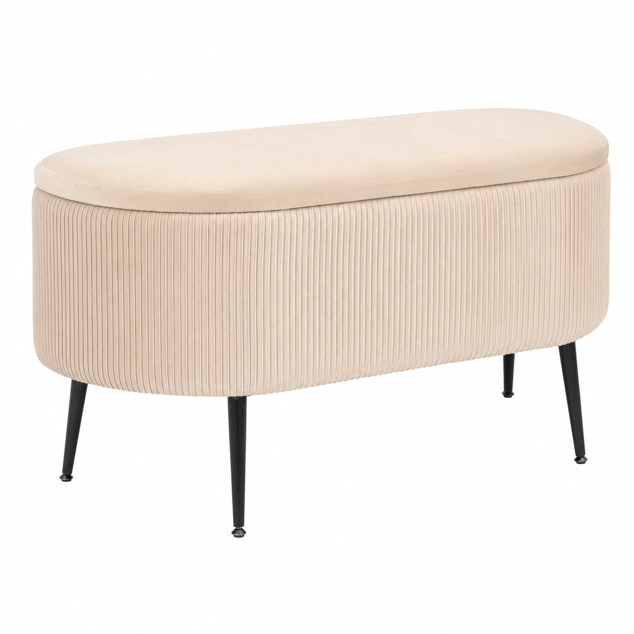 Lit, avec rangement, en velours côtelé, coloris beige, 100 x 40 x 53 cm, pour la chambre