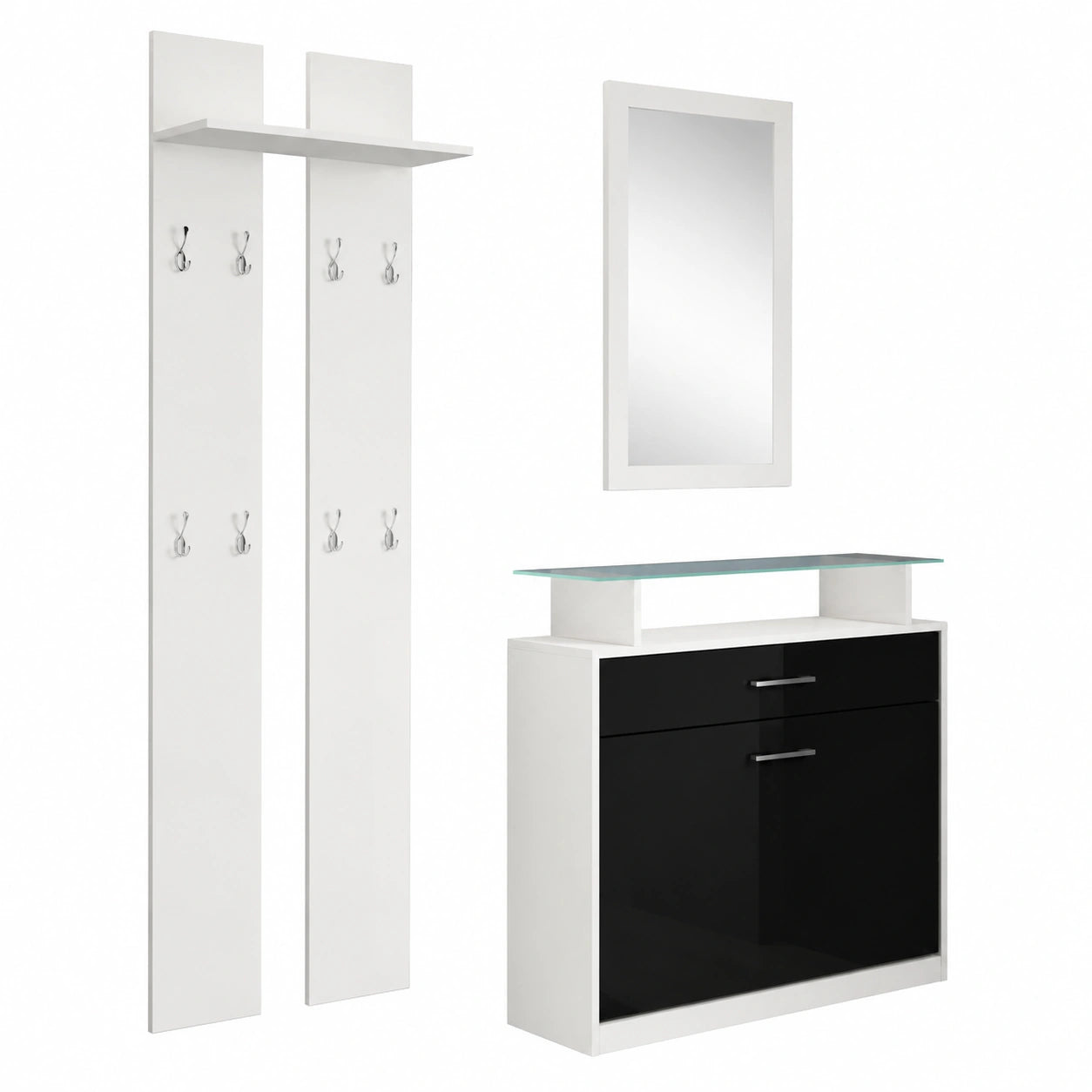 Porte-manteau, avec éclairage LED, coloris noir et blanc, pour l’entrée ou le couloir