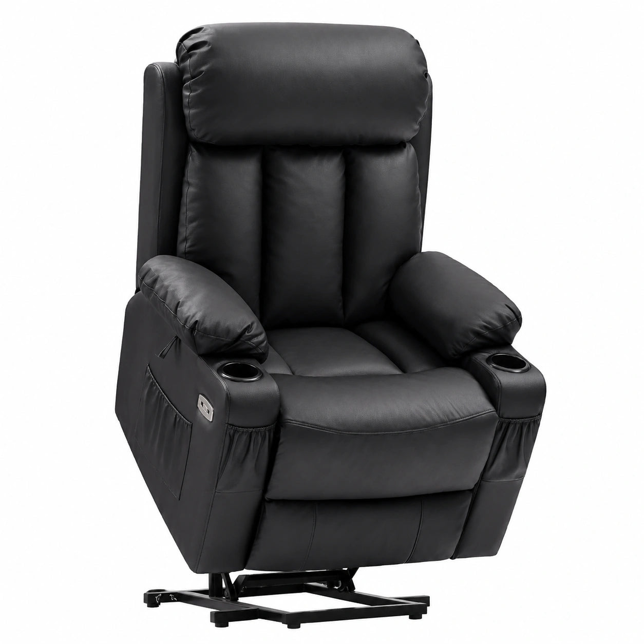Fauteuil relax, réglable, avec prise intégrée, en similicuir, coloris noir, pour le salon