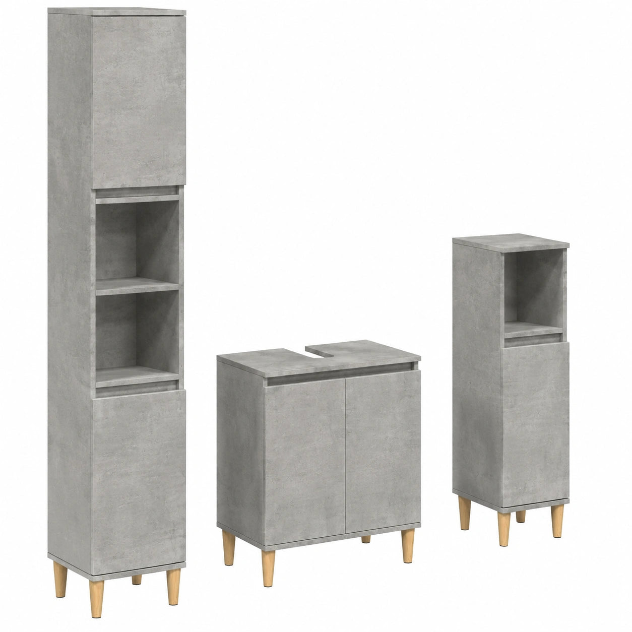 Ensemble de meubles de salle de bain, 3 pièces, coloris gris, pour la salle de bain