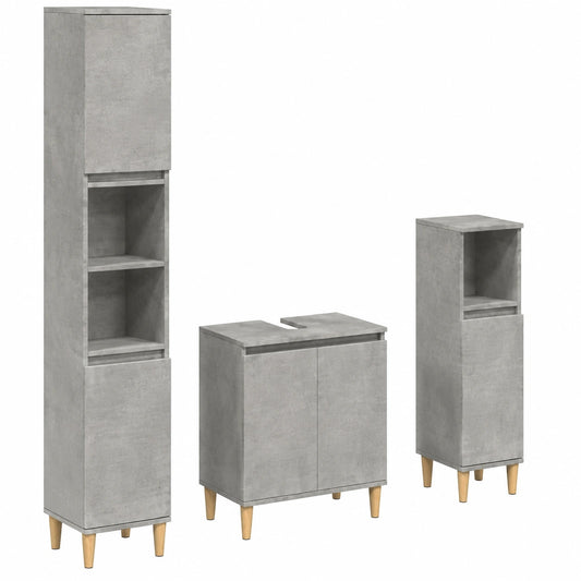 Ensemble de meubles de salle de bain, 3 pièces, coloris gris, pour la salle de bain