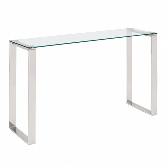 Table console, en acier et verre trempé, 75 x 40 cm, coloris argenté, pour l’entrée ou le salon