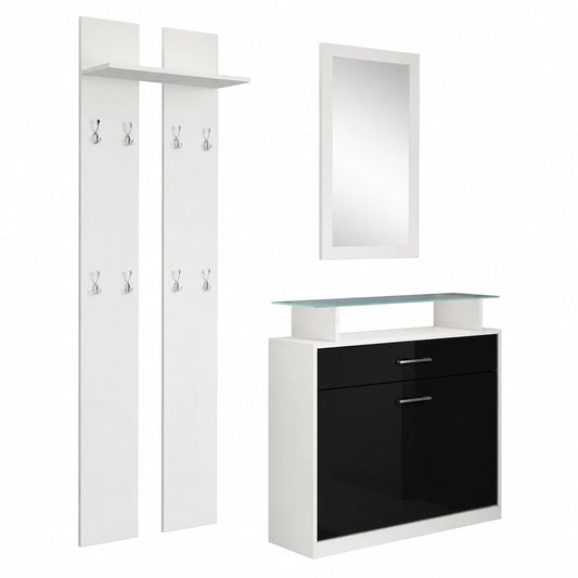 Porte-manteau, avec éclairage LED, coloris noir et blanc, pour l’entrée ou le couloir