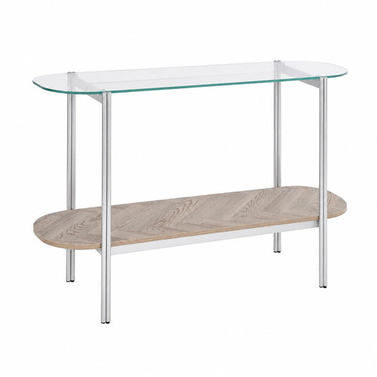 Table, avec étagères, en métal et verre trempé, coloris argenté, pour les espaces de vie
