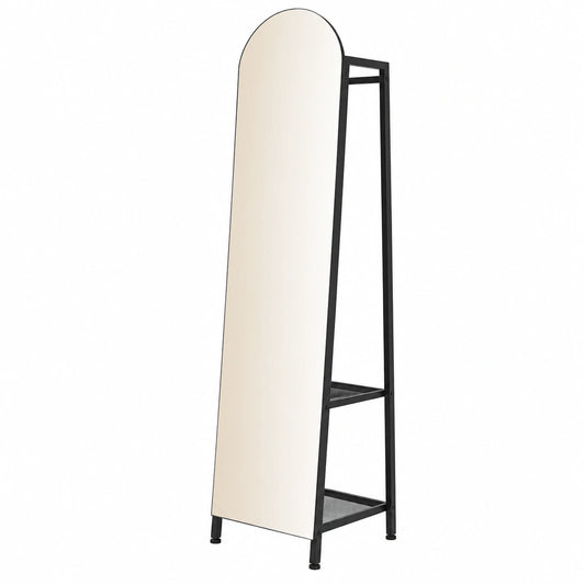 Porte-manteau, avec rangement, avec étagères, en métal et verre, coloris noir, 165 x 40 x 35 cm, pour l’entrée ou le couloir
