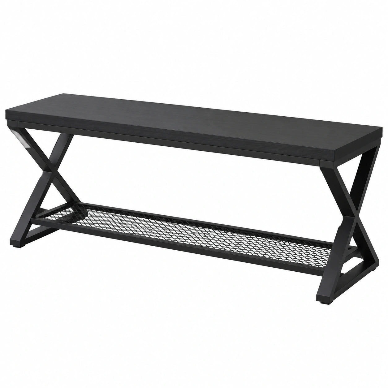 Banc, avec rangement, en chêne et métal, coloris noir, pour les espaces de vie