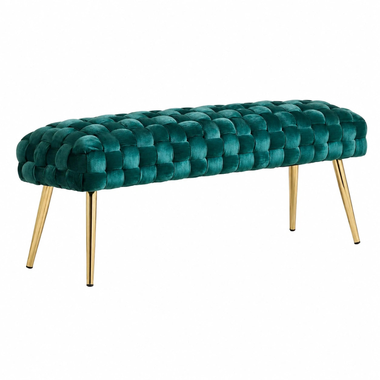 Lit, en métal et velours, coloris vert et doré, pour la chambre